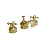 Mila Widespread Bathroom Sink Faucet - Metal Cross Handles - Brushed Brass