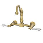 Wall Mounted Bridge Kitchen Faucet with Porcelain Lever Handles - 7 Inch Spout Reach