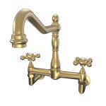 Audrey Wall Mount Kitchen Faucet - Metal Cross Handles - Brushed Brass