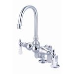 Rim Mount Adjustable Faucet - Gooseneck Spout -  Porcelain Lever Handle