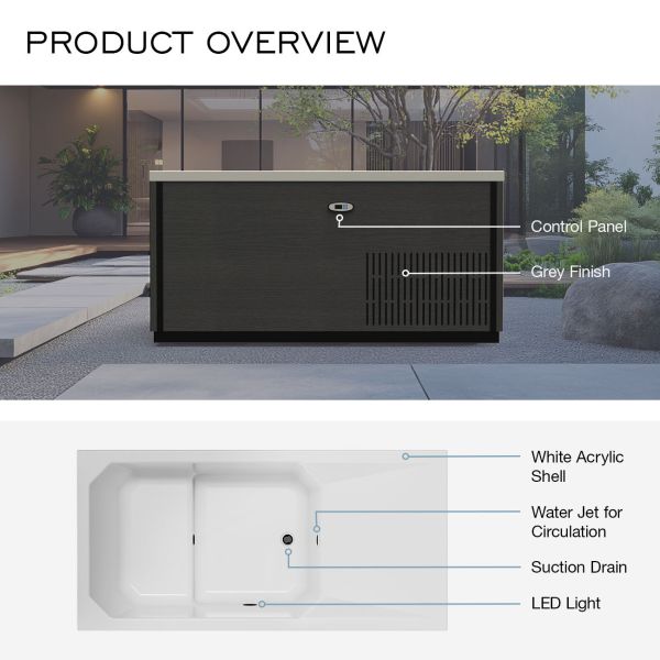 Revive 67 Inch Polar Hot Freestanding Tub - Gray