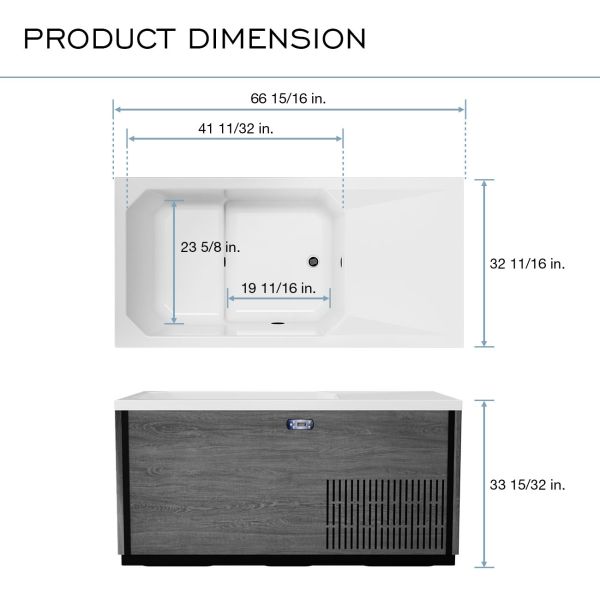 Revive 67 Inch Polar Hot Freestanding Tub - Gray