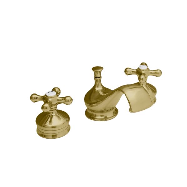 Mila Widespread Bathroom Sink Faucet - Metal Cross Handles - Brushed Brass