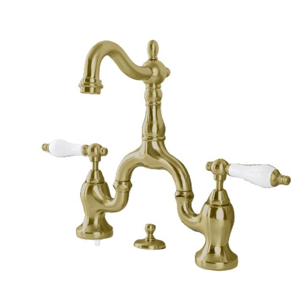Bellmont Bridge Bathroom Sink Faucet - Porcelain Lever Handles - Brushed Brass