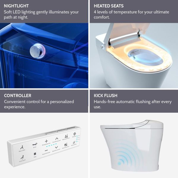 Heated Seat Kick Flush Smart Toilet Bidet Combo