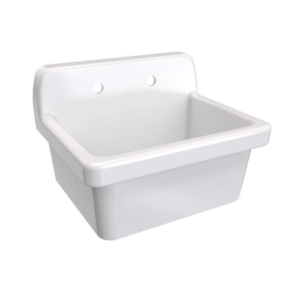 24 Inch Porcelain Wall Mount Utility Sink - White - 8 Inch Faucet Holes