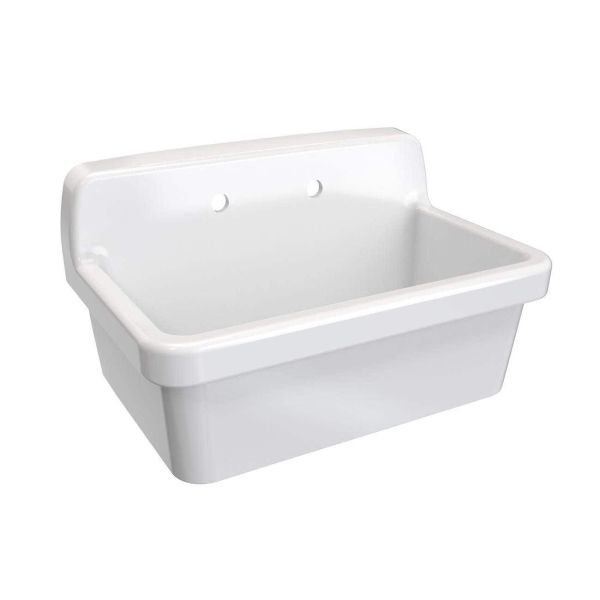 30 Inch Porcelain Wall Mount Utility Sink - White - 8 Inch Faucet Holes