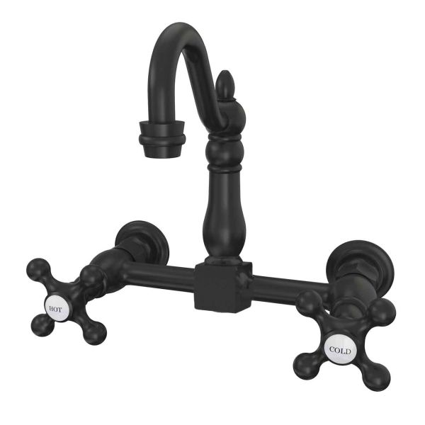 Wall Mounted Bridge Utility Faucet - Metal Cross Handles - 7 Inch Spout Reach