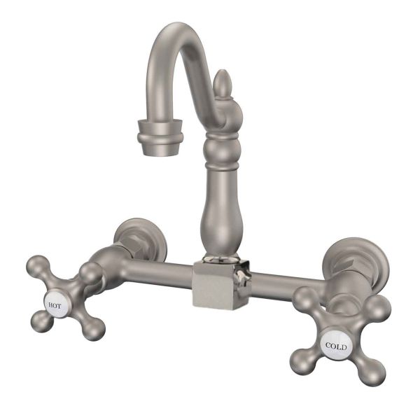Wall Mounted Bridge Utility Faucet - Metal Cross Handles - 7 Inch Spout Reach