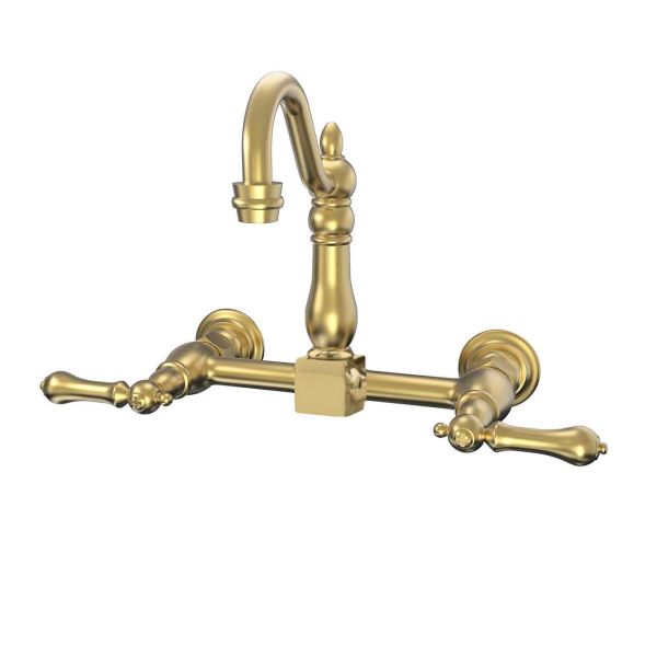 Wall Mounted Bridge Kitchen Faucet with Metal Lever Handles - 7 Inch Spout Reach