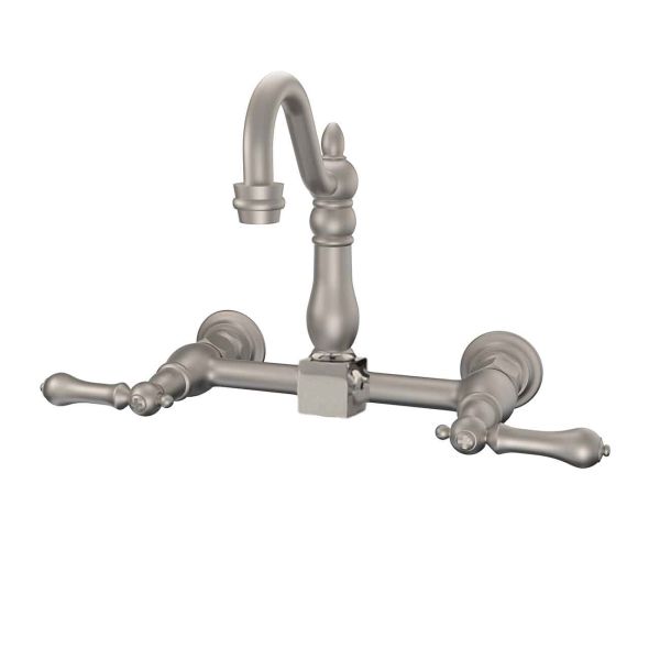 Wall Mounted Bridge Kitchen Faucet with Metal Lever Handles - 7 Inch Spout Reach