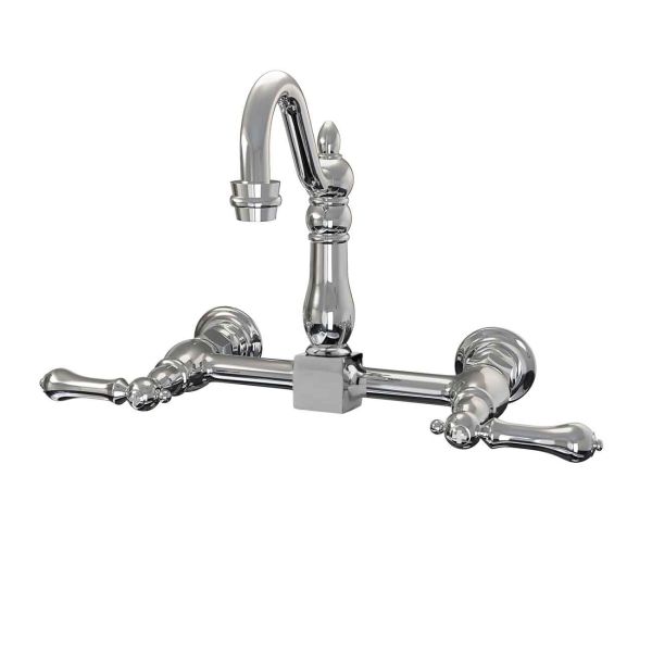 Wall Mounted Bridge Kitchen Faucet with Metal Lever Handles - 7 Inch Spout Reach