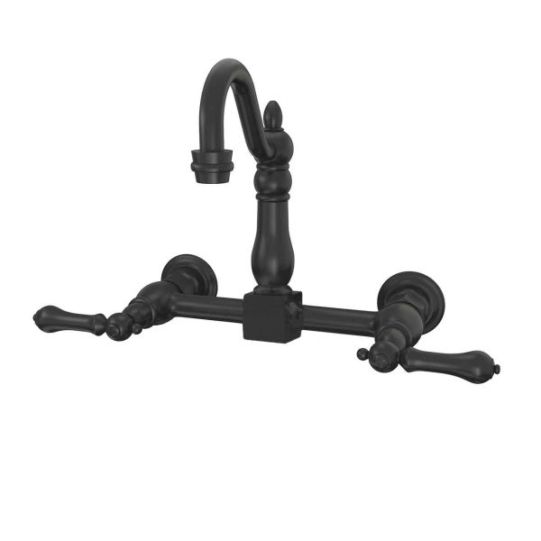 Wall Mounted Bridge Kitchen Faucet with Metal Lever Handles - 7 Inch Spout Reach