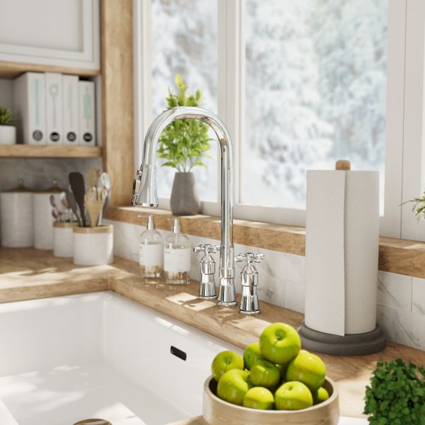 Widespread Kitchen Faucet With Pull Down Spring Spout