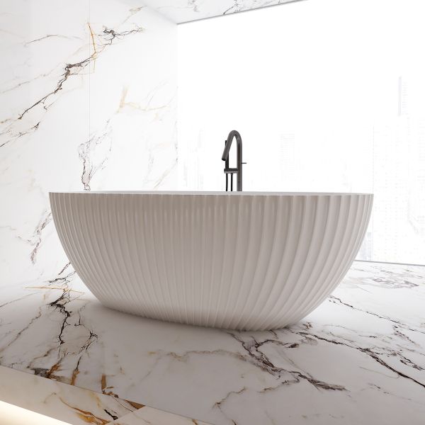 Damari Vertical 67 Inch Acrylic Fluted Freestanding Tub