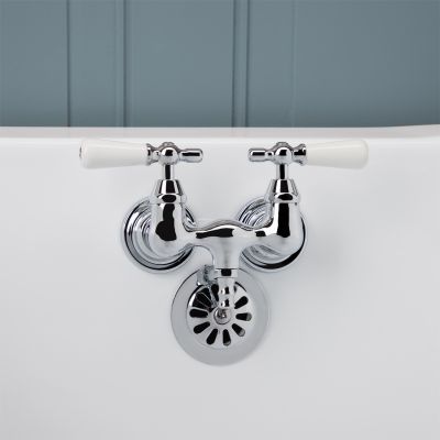 Clawfoot Tub Wall Mount Faucet - Porcelain Lever Handles