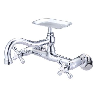 Wall Mount Kitchen Faucet - Metal Cross Handles