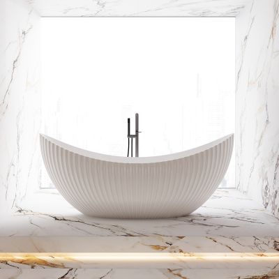 Melani Vertical 71 Inch Acrylic Fluted Double Ended Freestanding Tub