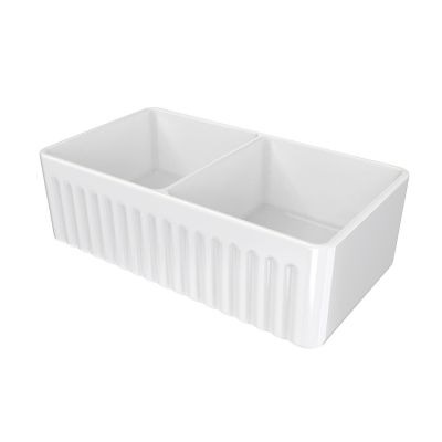 33 Inch Double Bowl Fireclay Farmhouse Sink - White