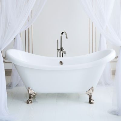 DILLION 70 INCH ACRYLIC CLAWFOOT DOUBLE SLIPPER TUB -  NO FAUCET DRILLING 