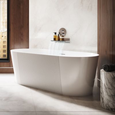 Elowen 67 Inch Acrylic Partial Fluted Double Ended Freestanding Tub